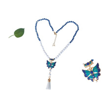 nudo hecho a mano con cuentas 18k esmalte mariposa borla collar colgante joyas de China